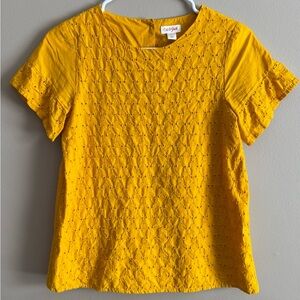 Cat & Jack Girls Mustard Yellow Eyelet Short Sleeve Top with Ruffled Sleeves